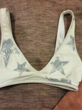 aerie White Bikini Top with Silver Star Print